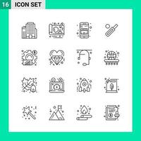 Pack of 16 Line Style Icon Set Outline Symbols for print Creative Signs Isolated on White Background 16 Icon Set Creative Black Icon vector background