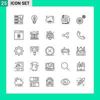 Pack of 25 Line Style Icon Set Outline Symbols for print Creative Signs Isolated on White Background 25 Icon Set Creative Black Icon vector background