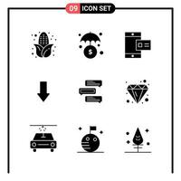 conjunto de 9 iconos de estilo sólido para web y símbolos de glifos móviles para imprimir signos de iconos sólidos aislados en fondo blanco 9 conjunto de iconos fondo de vector de icono negro creativo