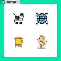 Modern Set of 4 Filledline Flat Colors and symbols such as cart microwave shopping globe cold Editable Vector Design Elements