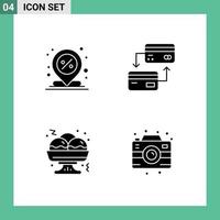 Group of 4 Solid Glyphs Signs and Symbols for center takoyaki percent cash fast Editable Vector Design Elements