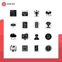 Pack of 16 Modern Solid Glyphs Signs and Symbols for Web Print Media such as secret society eye human india day Editable Vector Design Elements