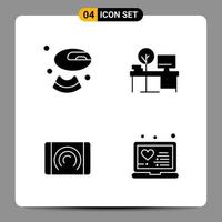 4 Black Icon Pack Glyph Symbols Signs for Responsive designs on white background 4 Icons Set Creative Black Icon vector background