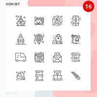 16 Universal Outlines Set for Web and Mobile Applications easter smartphone alternative energy recording mobile Editable Vector Design Elements