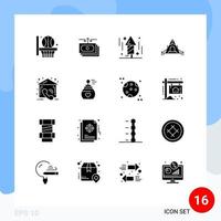 Mobile Interface Solid Glyph Set of 16 Pictograms of estate call celebration tent camping Editable Vector Design Elements