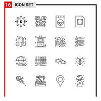 16 General Icons for website design print and mobile apps 16 Outline Symbols Signs Isolated on White Background 16 Icon Pack Creative Black Icon vector background
