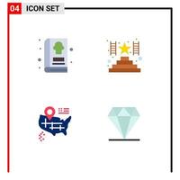 Set of 4 Commercial Flat Icons pack for book american kitchen award jewelry Editable Vector Design Elements