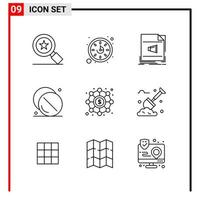 9 General Icons for website design print and mobile apps 9 Outline Symbols Signs Isolated on White Background 9 Icon Pack Creative Black Icon vector background