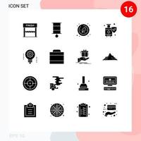 Pack of 16 Modern Solid Glyphs Signs and Symbols for Web Print Media such as artificial intelligence suitcase biology shield insurance Editable Vector Design Elements