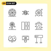 9 iconos creativos para el diseño moderno de sitios web y aplicaciones móviles receptivas 9 signos de símbolos de contorno sobre fondo blanco 9 paquete de iconos fondo de vector de icono negro creativo