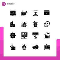 Group of 16 Modern Solid Glyphs Set for building month money date lady Editable Vector Design Elements