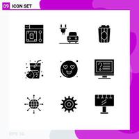 9 Universal Solid Glyphs Set for Web and Mobile Applications love emot food juice drink Editable Vector Design Elements