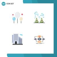 Universal Icon Symbols Group of 4 Modern Flat Icons of balloon skyscraper environment life algorithm Editable Vector Design Elements