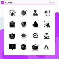 Set of 16 icons in solid style Creative Glyph Symbols for Website Design and Mobile Apps Simple Solid Icon Sign Isolated on White Background 16 Icons Creative Black Icon vector background