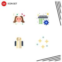4 Universal Flat Icons Set for Web and Mobile Applications love broken woman schedule human Editable Vector Design Elements