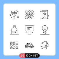 9 Line Black Icon Pack Outline Symbols for Mobile Apps isolated on white background 9 Icons Set Creative Black Icon vector background