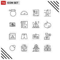 Pixle Perfect Set of 16 Line Icons Outline Icon Set for Webite Designing and Mobile Applications Interface Creative Black Icon vector background