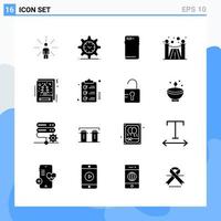 Modern 16 solid style icons Glyph Symbols for general use Creative Solid Icon Sign Isolated on White Background 16 Icons Pack Creative Black Icon vector background