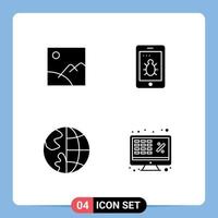 4 User Interface Solid Glyph Pack of modern Signs and Symbols of image contact us sun bug globe Editable Vector Design Elements