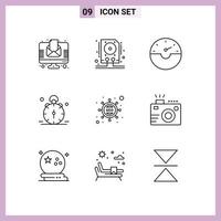 Pictogram Set of 9 Simple Outlines of optimization alert dash bell clock Editable Vector Design Elements