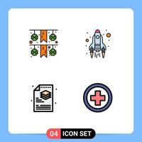 4 Thematic Vector Filledline Flat Colors and Editable Symbols of festival file rocket launch hospital Editable Vector Design Elements