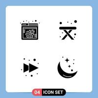 Universal Icon Symbols Group of 4 Modern Solid Glyphs of spanner right webpage travel night Editable Vector Design Elements