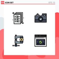 Modern Set of 4 Filledline Flat Colors Pictograph of business business management photography income Editable Vector Design Elements