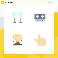 Pictogram Set of 4 Simple Flat Icons of glass cup hotel kitchen trophy Editable Vector Design Elements