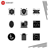 Collection of 9 Vector Icons in solid style Pixle Perfect Glyph Symbols for Web and Mobile Solid Icon Signs on White Background 9 Icons Creative Black Icon vector background