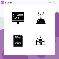 Set of 4 Commercial Solid Glyphs pack for app business web food contract Editable Vector Design Elements