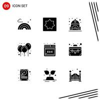 Editable Vector Line Pack of 9 Simple Solid Glyphs of web browser school decoration air Editable Vector Design Elements