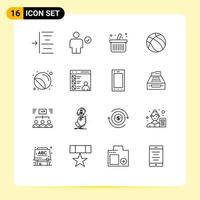 Universal Icon Symbols Group of 16 Modern Outlines of printer labels cart sport basketball Editable Vector Design Elements