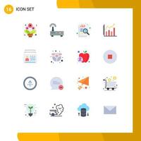 User Interface Pack of 16 Basic Flat Colors of id card chart badge analytics Editable Pack of Creative Vector Design Elements