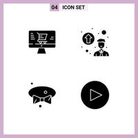 Group of 4 Modern Solid Glyphs Set for monitor wear personal up gradation bow play Editable Vector Design Elements