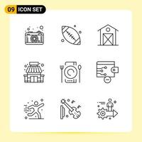 9 Creative Icons for Modern website design and responsive mobile apps 9 Outline Symbols Signs on White Background 9 Icon Pack Creative Black Icon vector background