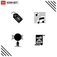 Pixle Perfect Set of 4 Solid Icons Glyph Icon Set for Webite Designing and Mobile Applications Interface Creative Black Icon vector background