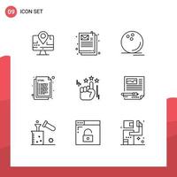 Mobile Interface Outline Set of 9 Pictograms of hand web game html coding Editable Vector Design Elements