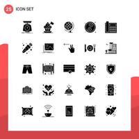 Set of 25 Vector Solid Glyphs on Grid for communication yin cooker hat ball globe Editable Vector Design Elements