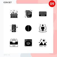 Mobile Interface Solid Glyph Set of 9 Pictograms of antialiasing mobile information paper mobile key Editable Vector Design Elements