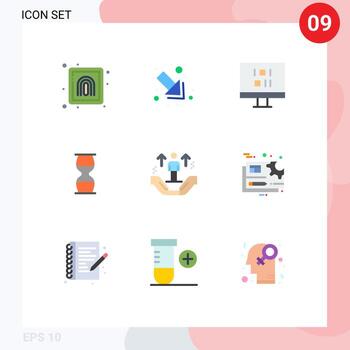 conjunto de pictogramas de 9 colores planos simples de datos de temporizador de mano reloj de tiempo elementos de diseño vectorial editables vector