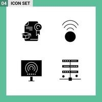 Group of 4 Solid Glyphs Signs and Symbols for cap radio award wifi stream Editable Vector Design Elements