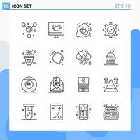 Modern 16 Line style icons Outline Symbols for general use Creative Line Icon Sign Isolated on White Background 16 Icons Pack Creative Black Icon vector background