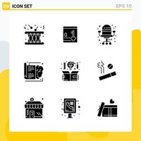 Collection of 9 Universal Solid Icons Icon Set for Web and Mobile Creative Black Icon vector background