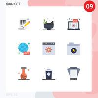 9 símbolos universales de signos de color plano de Internet en todo el mundo que transmiten noticias en vivo elementos de diseño de vectores editables