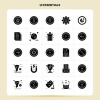 conjunto de iconos esenciales de 25 ui sólidos diseño de estilo de glifo vectorial conjunto de iconos negros diseño de ideas de negocios web y móvil ilustración vectorial vector