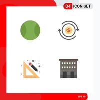 4 iconos creativos, signos y símbolos modernos de la escuela de pelota, edificios en dólares en efectivo, elementos de diseño vectorial editables vector