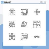 Set of 9 Commercial Outlines pack for machine weather controls sunny wrench Editable Vector Design Elements