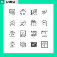 Mobile Interface Outline Set of 16 Pictograms of water humidity secure drop tape Editable Vector Design Elements