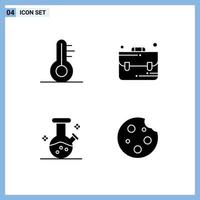 Set of 4 Vector Solid Glyphs on Grid for temperature breakfast bag demo flask dinner Editable Vector Design Elements