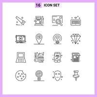 Outline Pack of 16 Universal Symbols of software application find app iot Editable Vector Design Elements
